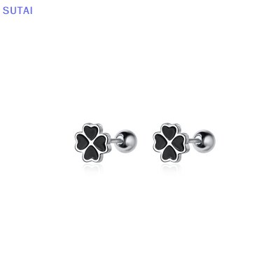 💖【Lowest price】SUTAI ต่างหูดอกไม้สีดำแบบเรียบง่าย1คู่สำหรับผู้หญิงหูเล็บกระดูกอ่อนต่างหูเกลียวต่างหูเครื่องประดับร่างกายของขวัญ