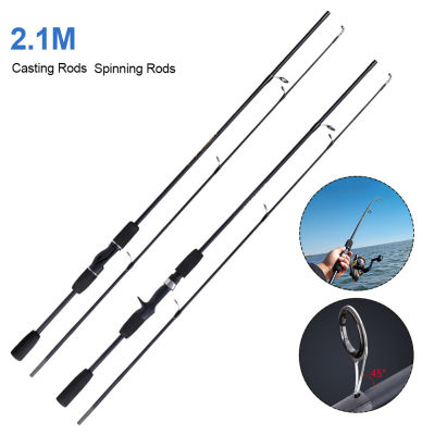 เบ็ดตกปลาแบบพกพา 2.1m คาร์บอนไฟเบอร์น้ำหนักเบา Spinning Rods Baitcasting Rods EVA Grip น้ำจืดน้ำเค็ม Tackle