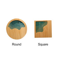 6pcs Durable Square Insulation Drink Mat Home Kitchen Ocean Wave Drinks Resin Bamboo Coffee Cup Coaster Round Table Reusable