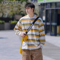 EERSHENSHI เสื้อสวมหัวชายมีฮู้ดเสื้อยืดลายเสื้อกันหนาวบางลายย้อนยุคคอกลม