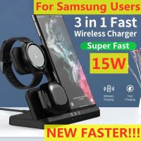 3 In 1 Wireless R Stand สำหรับ Samsung S21 S22นาฬิกา Galaxy S20เฉียบ5/4 Active 2/1 Buds2 Pro 15W สถานีแท่นชาร์จเร็ว