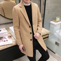 [COD] Factory new Korean version slim mid-length woolen windbreaker mens thick coat suit collar