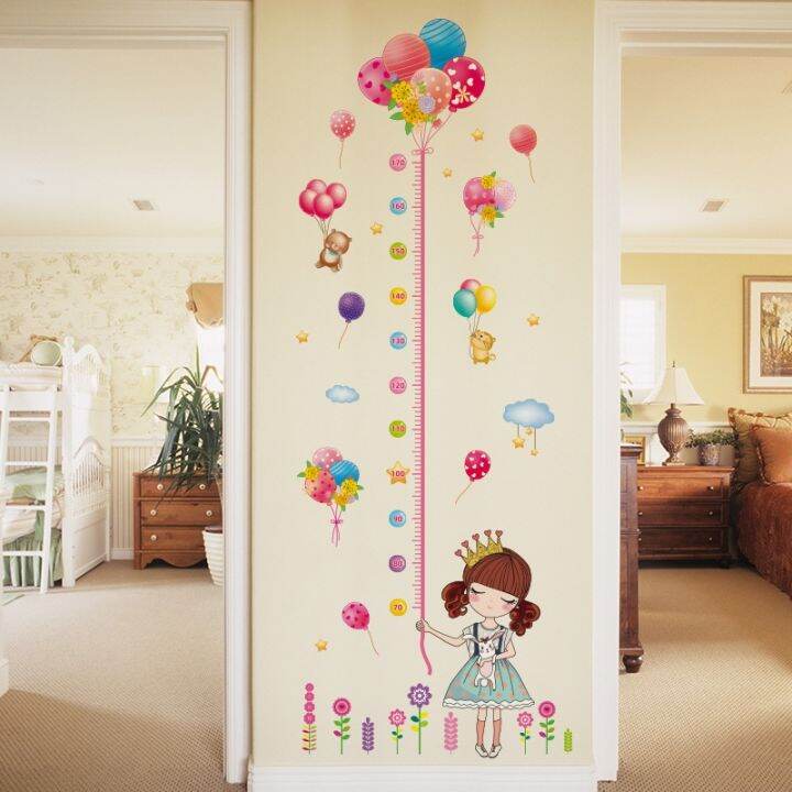 shijuekongjian-height-measure-wall-stickers-diy-cartoon-girl-balloons-wall-decals-for-kids-rooms-baby-bedroom-home-decoration