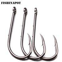 FISHINAPOT เบ็ดตกปลาเหล็กกล้าคาร์บอนสูง100ชิ้น/เซ็ต1 #2 #3 #4 #5 #6 #6 #6 # ปลาคาร์พตกปลาเดี่ยวตะขอจิ๊กเหยื่อปลอมมีหนามขนาดใหญ่