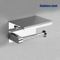 Silver 304 Stainless Steel Wall Mount Toilet Paper Holder with Phone Tissue Holder Shelf Bathroom Toilet Paper Roll Holder