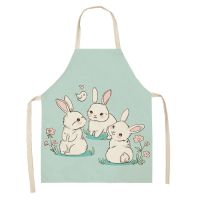 Cute Cartoon Rabbit Print Kitchen Apron Female Alpaca Print Home Cleaning Restaurant Kitchen Cooking Baking Accessories Bib Aprons