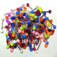 100pcsset tongue bar piercing stainless steel rod plastic balls 25mm mixed colors body pircing jewelry wholesale free shipping