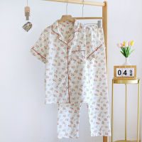 2023 Japanese new spring and summer short-sleeved trousers pajamas 2-piece set 100 cotton gauze flower cartoon home service set