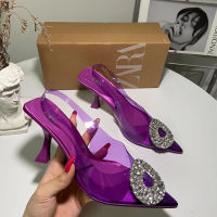 2022 Summer ZARAˉ New Womens Shoes Pointed Thin Heel Purple Transparent PVC Back Strap High Heel Pointed Sandals for Women