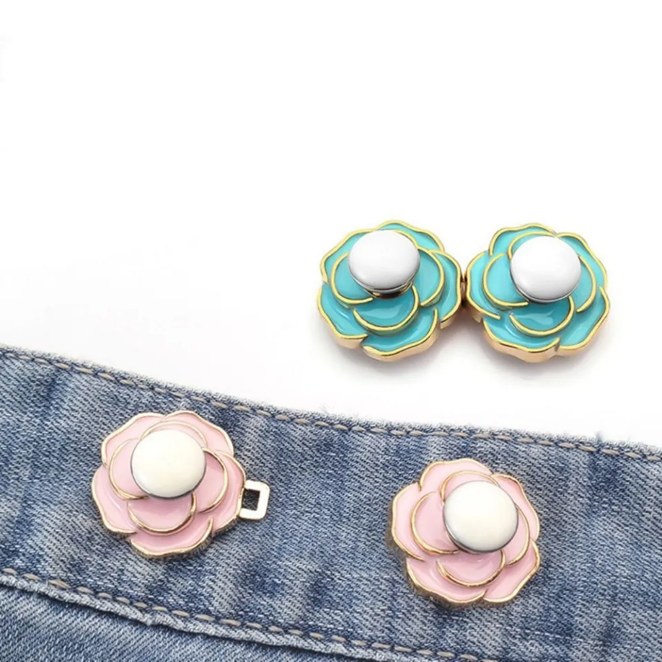 1Pair Camellia Flower Pants Button Tightener Alloy Waist Buckle