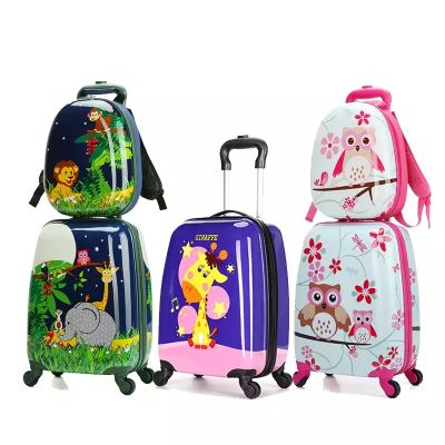 GraspDream nd Children Rolling Luggage Set Backpack Kid Suitcase Wheels Cute Cartoon Trolley Case Carry on Student Travel Bag