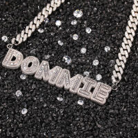 Uiwn Name Necklace Baguette Letters With 9mm Iecd Out Cuban Chain Full Iced Out Zircon Pendant Gift HipHop Jewelry