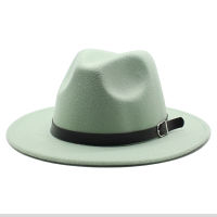 ผู้ชายสีเขียวขนสัตว์ Felt Jazz Fedora หมวกบางเข็มขัดหัวเข็มขัดผู้ชายผู้หญิงกว้าง Brim ปานามา Trilby CapL XL