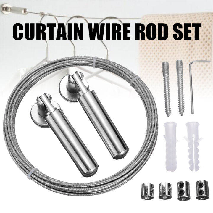 Mayitr Stainless Steel Curtain Wire Curtain Wire Rod Set Wire Rope