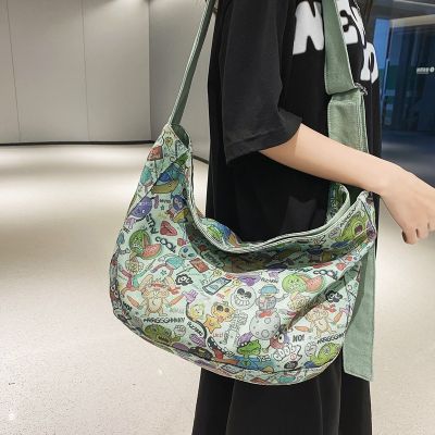 Single Shoulder Canvas Bag Womens Large Capacity Ins Korean Style Japanese Literature And Art Summer Junior College Students Class Commuter Crossbody Bag 2023
