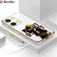 Jizetin สำหรับ OnePlus Nord 3 5G เคสลายการ์ตูนฟรีสายคล้องลูฟี่ขอบสี่เหลี่ยมชุบเคสโทรศัพท์หรูหราชุบเคสโทรศัพท์นิ่ม