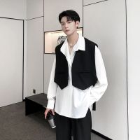 CODTheresa Finger Spring and autumn streamer short suit vest mens Korean version trend design sense of small ruffian春秋款飘带短款西装马甲男韩版潮流设计感小众痞帅小坎肩外搭kangmg.my 9.18