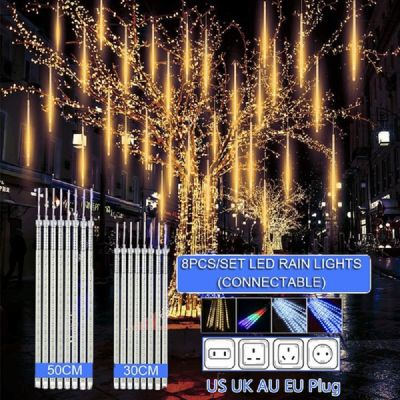 30cm 50cm EUUSAUUK Plug Waterproof Meteor Shower Rain 8 Tube LED String Lights For Outdoor Holiday Christmas Decoration Tree