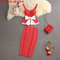 ☂✟ ALPHALMODA 2021 Women 39;s Ruffled Sweet Bow Sashes Slim Top Back Slit Pencil Skirt 2pcs Fashion Suit