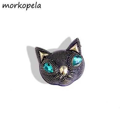 Morkopela Vintage Cat Pin Green Eyes Cat Animal Brooch Pins Small Collar Pin Brooches Jewelry Scarf Clip Accessories