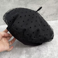 ? Fashion Street Shooting Mesh Polka Dot Summer Thin Breathable Black Beret Womens Retro Beautiful All-Matching Painter Hat