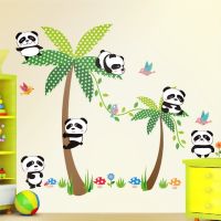 lovely panda birds palm tree wall stickers for kids rooms bedroom home decor cartoon animal wall decals diy mural art pvc poster