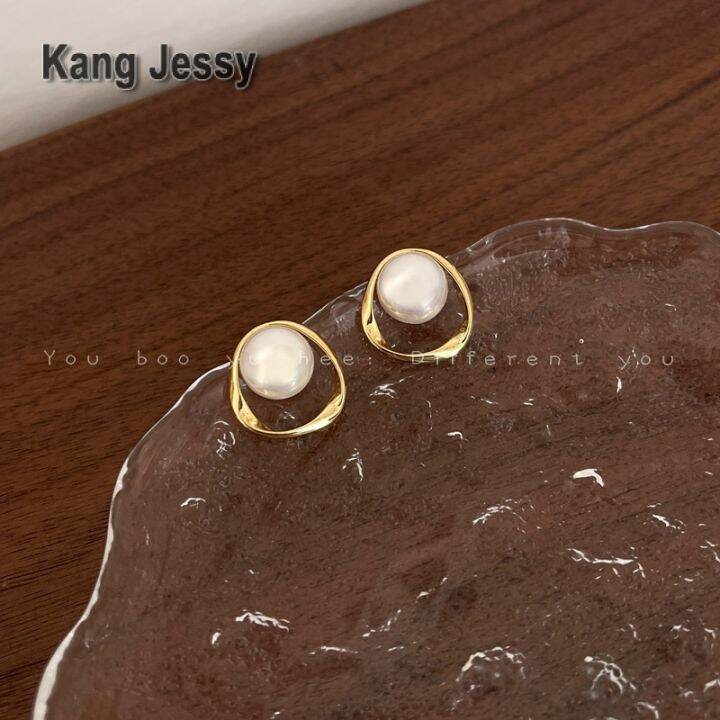 kang-jessy-ต่างหูห่วงห่วงมุกวินเทจสำหรับผู้หญิงต่างหูดีไซน์หรูสไตล์ฝรั่งเศสเฉพาะกลุ่มต่างหูมีเอกลักษณ์เฉพาะตัวหรูหราเบาๆ