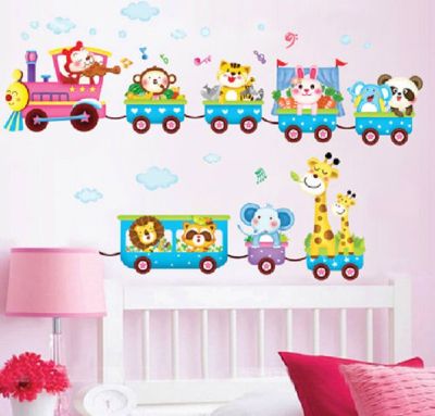 Animal Train Wall Decal Stickers Vinyl Art Kids Baby Nursery Room Cartoon Decor Fashion PVC Posters Wall Stickers