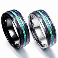 ♟㍿❃ Watermark82ukt8uk FDLK Luxury Men 8mm Inlay Abalone Imitation Wedding Band for Couples Jewelry Gifts