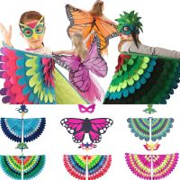 Animal Bird Felt Wings with Mask Little Boys Girls Parrot Role Play Cloak Outwear Jacket Halloween Butterfly Kid Cosplay Costume