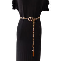 New Womens High-quality Waist Chain Metal V Letter Tassel Design Dress Dress with Fashionable Pendant Belt