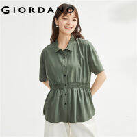 HOT”GIORDANO ผู้หญิง ผ้าม่าน ผ้าทอ โมดอลเวสต์ เสื้อเชิ้ตแขนสั้นทรงหลวม Free Shipping 13343306