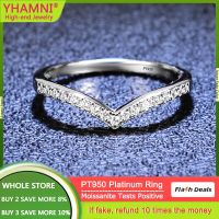 YHAMNI 100% Original PT950 Platinum V Shape Moissanite Diamond Gemstone Personality Wedding Ring Fine Jewelry Wholesale MSR024V