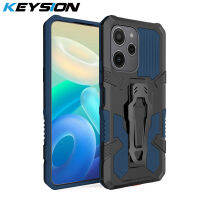 KEYSION เคสเกราะกันกระแทกสำหรับ Redmi 12 4G 12 5G ซิลิโคน12C + PC คลิปด้านหลังขาตั้งโลหะที่ครอบสำหรับ Xiaomi โทรศัพท์ POCO M6 Pro 5G