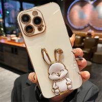 Luxury Cute Stand Rabbit Soft Phone Case For iphone 14 13 12 11 Pro Max XS XR 7 8 Plus Mini Shockproof Silicone Kickstand Cover