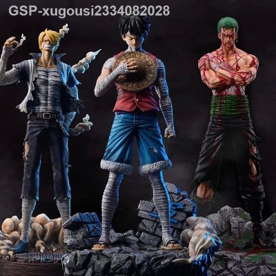 ♛Xugousi2334082028 30ซม. ภาพอนิเมะ Roronoa Zoro Luffy Vinsmoke Sanji ที่ตั้งรูปปั้นพีวีซีคอลเลกชันรูปแกะสลัก