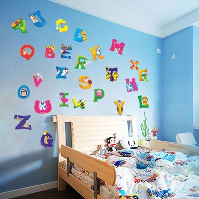 wallpaper sticker for wall wallpaper dinding wallpaper sticker for wall wallpaper XUNJIE Puzzle Children Early Education Home Decor Wild Animals 26 Letters Nursery Jungle Alphabet Wall Decal Mural Wall Stickers Poster