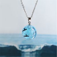 Chic Transparent Luminous Resin Round Ball Pendant Necklace Women Men Fashion Blue Sky Clouds Birds Necklace Jewelry