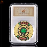 Texas Holdem Casino Chips Commemorative Coins Lucky Fashion Clover Green Leaf Token Challenge Souvenir Coins and Gifts W/PCCB