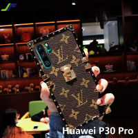 JieFieกรณีหรูหราLVพิมพ์กรณีโทรศัพท์สำหรับHuawei P30 Proย้อนยุคหนังแฟชั่นสแควร์โครเมี่ยมRivetปกโทรศัพท์