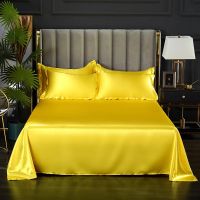 Bonenjoy 1 pc Bed Sheet Yellow Color Plain Dyed Satin Polyester Flat Sheets Queen Size sabanas cama 90 Single Top Sheets