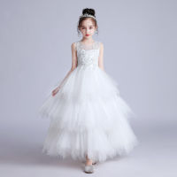 Kids Dresses Summer Sleeveless Birthday Gift for Girls Wedding Gauze Skirt Concert Long Gowns Girl Princess Dress wty