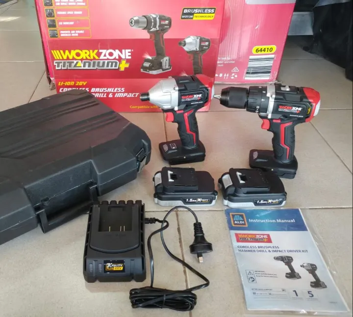 Hammer Drill & Impact Driver Set Brushless 20v Original Workzone