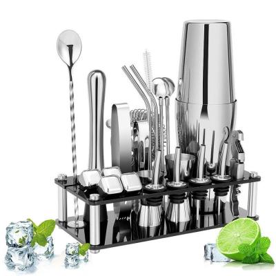 23-Pieces Cocktail Shaker Set Kit Bartender Kit Shakers Stainless Browser Kit Bars Set Tools With Wine Rack Stand