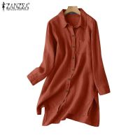 ▼❦ ZANZEA Women Casual Long Sleeve Cotton High Low Hem Button Up Long Blouse