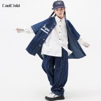 ♕✒ Hip Hop Boys Striped Denim Jacket Jeans Girls Shirt Street Dance Pants Clothes Sets Kids Streetwear Child Jazz Outfits Costumes