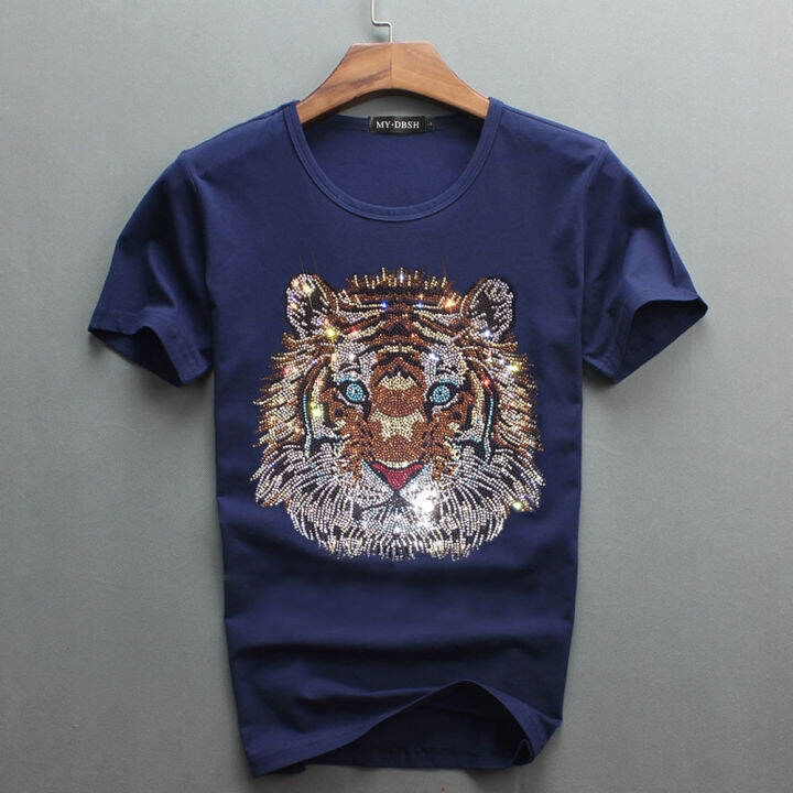 new-summer-mens-luxury-top-tees-new-male-tiger-t-shirt-cotton-fashion-diamond-bottoming-shirt-rhinestone-designer-man-tee-shirts