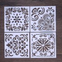 4 Sheets Stencils Plastic Cut Painting Stencil Floor Wall Tile Fabric Wood Stencils Drawing Templates Hallow Painting Templates Rulers  Stencils