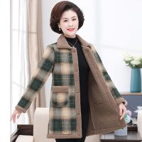 ✣ Qiu dong long grain cloth with soft nap of lattice coat big ministrial gas heat preservation cotton coat middle-aged and old mother