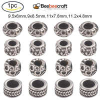 Beebeecraft 1 pc 316 Stainless European Beads Large Hole Beads Column with Fleur De Lis Antique Silver for DIY Jewelry Making